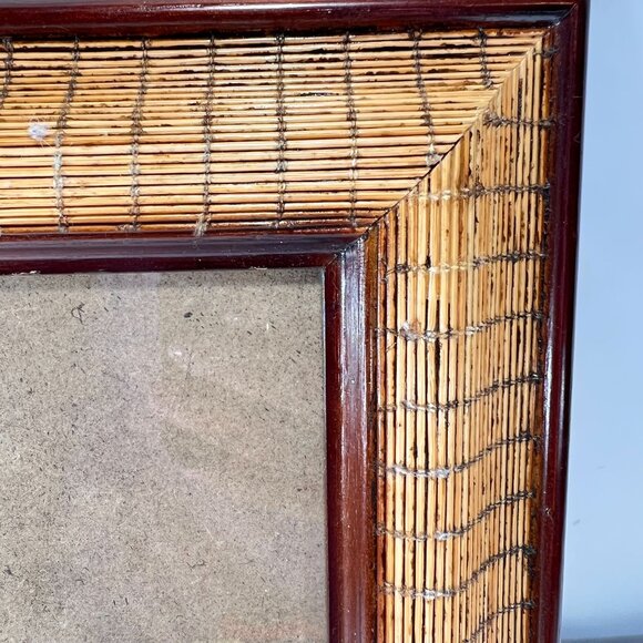 Vtg Sicura Wood Wicker Rectangular Picture Frame 5x7 photo easel Boho Rustic - Picture 4 of 16